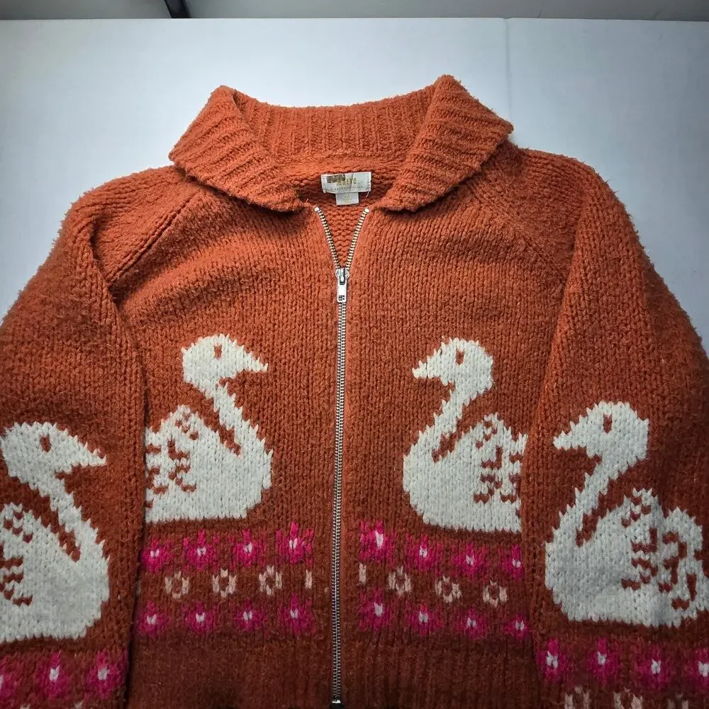 Maeve by Anthropologie Rust and Cream Swans Cardigan.  Size L (P). Retails $180 - Picture 7 of 12